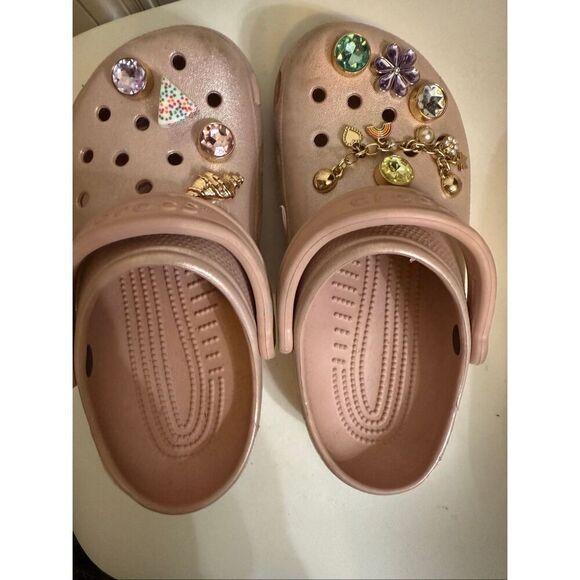 Crocs Girls Bling Chain Charm Jibbitz Classic Clog Sandals Pink Size 5 - Picture 6 of 13